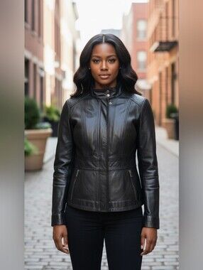 Jones New York Genuine Leather Peplum Jacket Charcoal Black Dry Clean Only PS